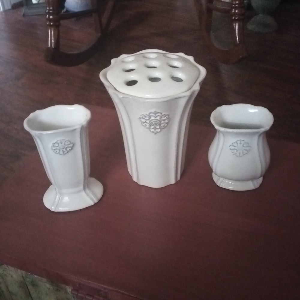 Southern Living at Home Vases, Cream Color, Large is 5.5" tall and 4.25" across.